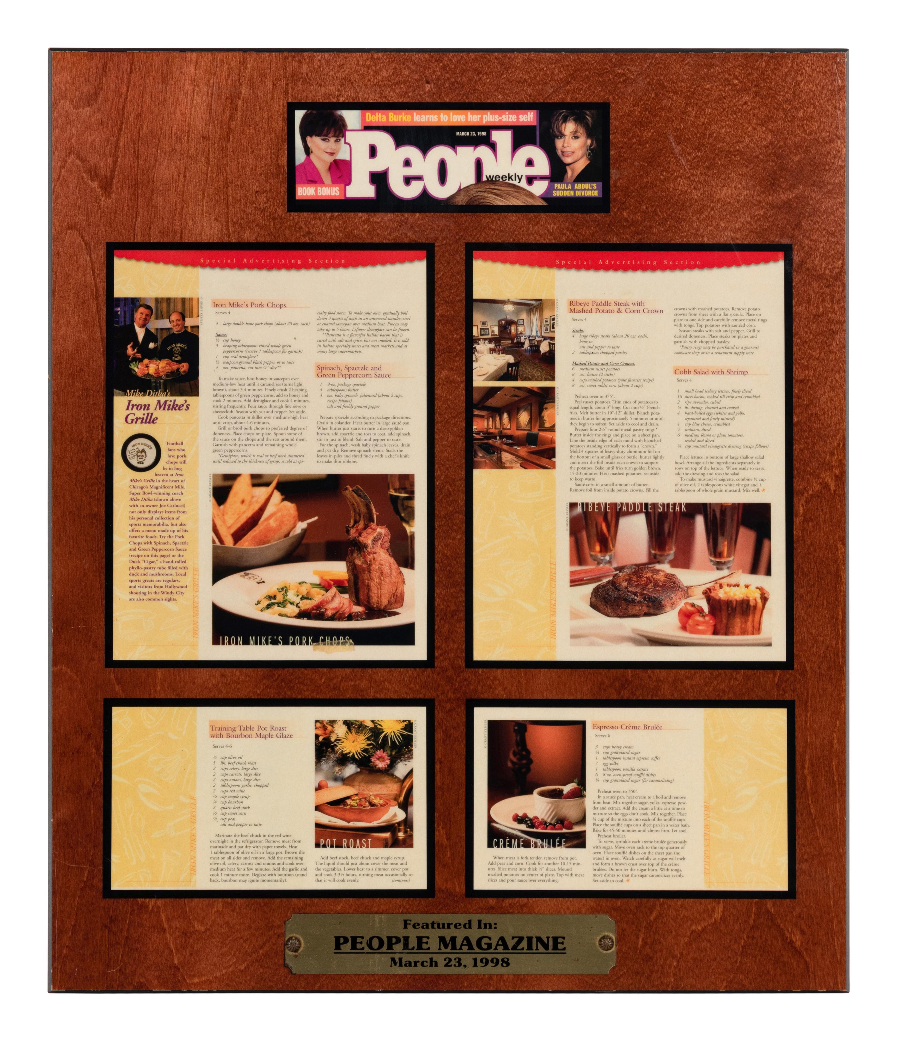 A Group of Five Newspaper and Magazine Clippings Formerly Displayed at Mike Ditka’s Restaurant