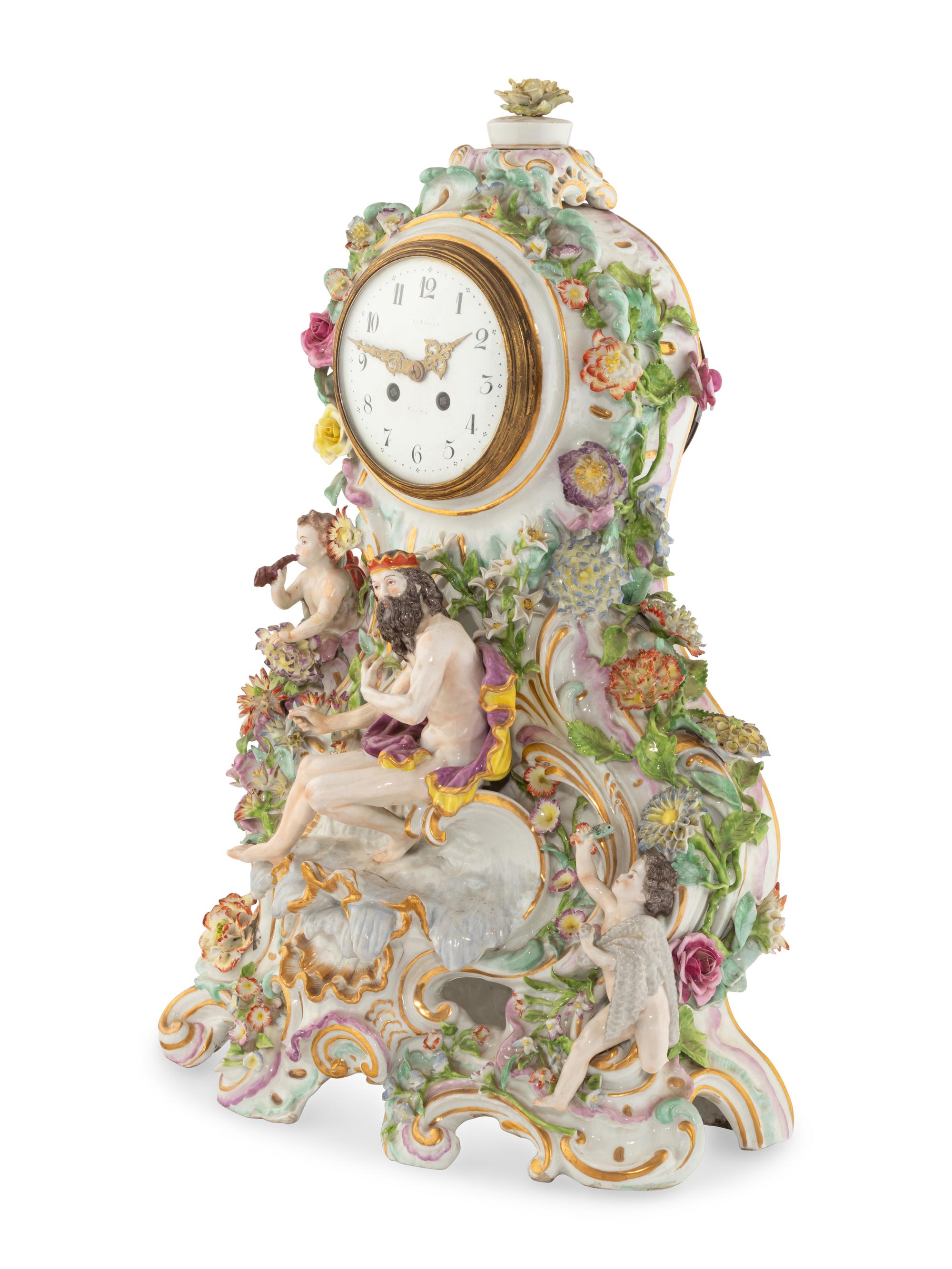 A Höchst Porcelain Mantel Clock