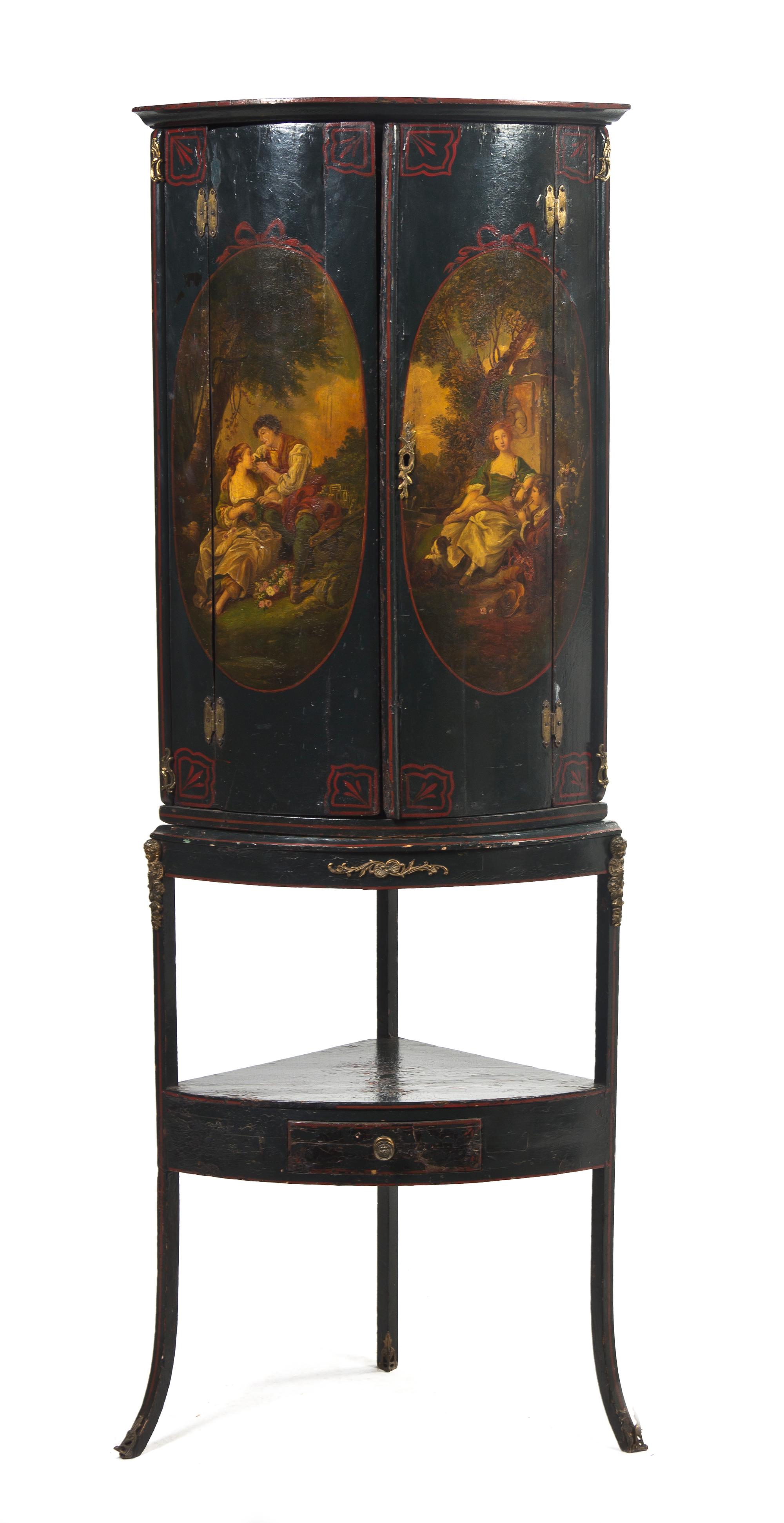 A French Painted Corner Cabinet, Height 68 1/2 inches.