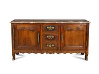 A Louis XV Provincial Carved Oak Marble-Top Console Cabinet