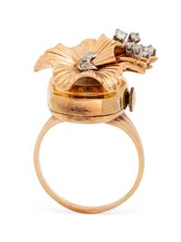 A 14 Karat Yellow Gold and Diamond Surprise Watch Ring, Elgin,