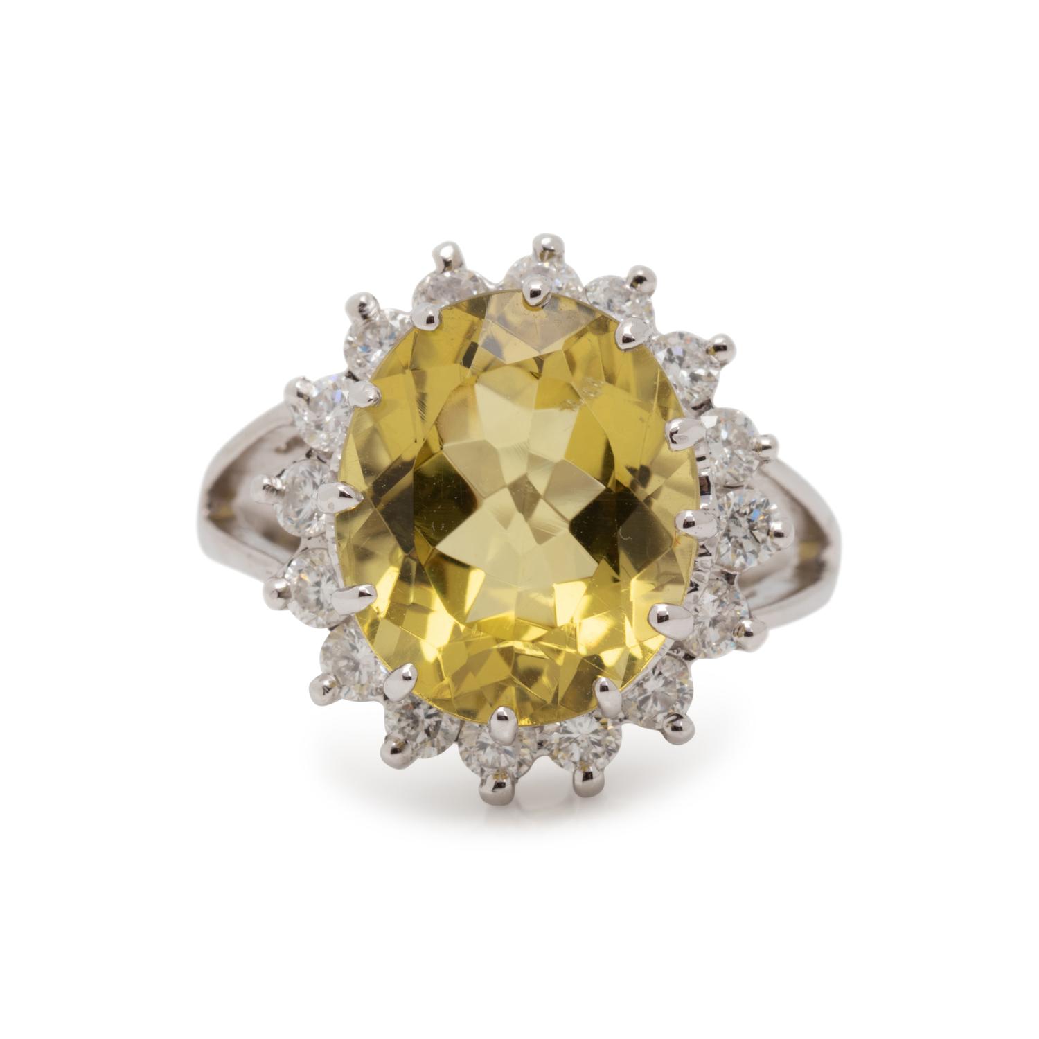 YELLOW QUARTZ AND DIAMOND RING