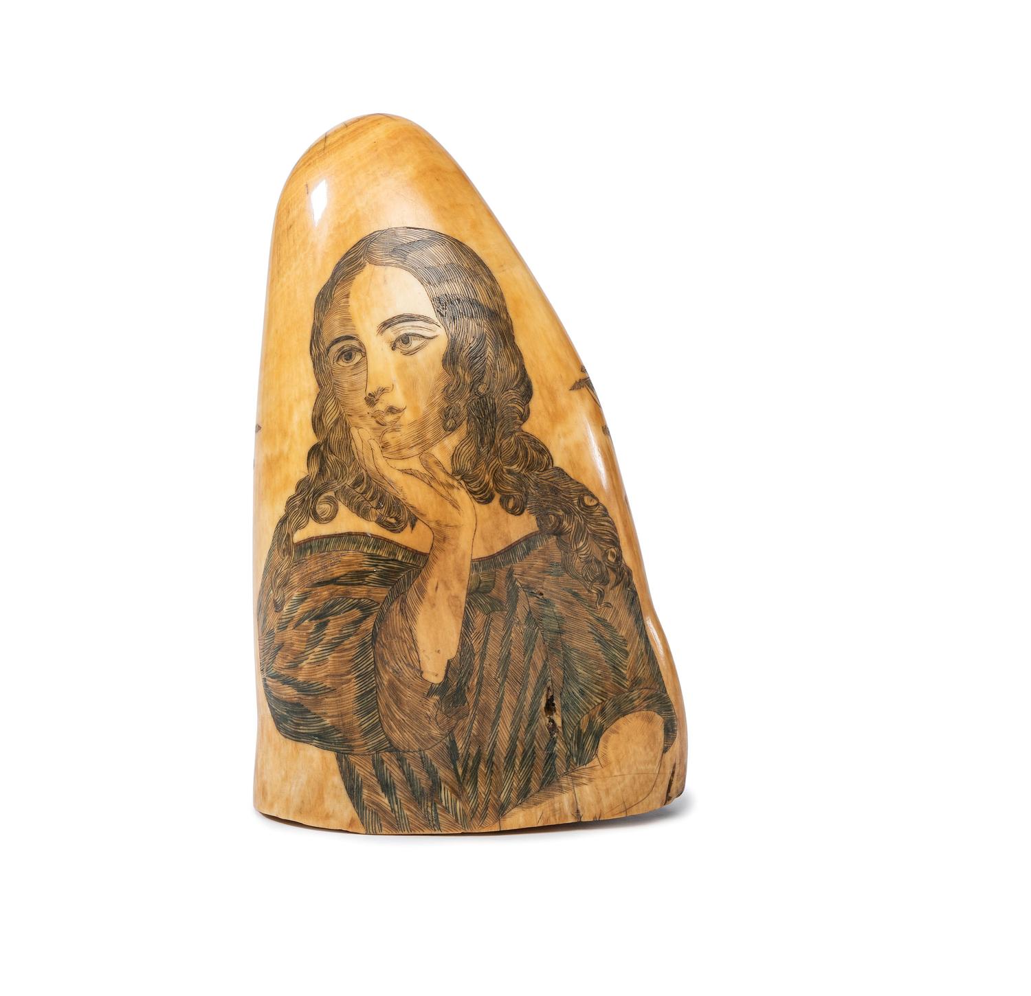 A Scrimshaw Tooth with Polychrome Depiction of the USS Pennsylvania