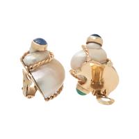 SEAMAN SCHEPPS, EMERALD AND SAPPHIRE SHELL EARCLIPS