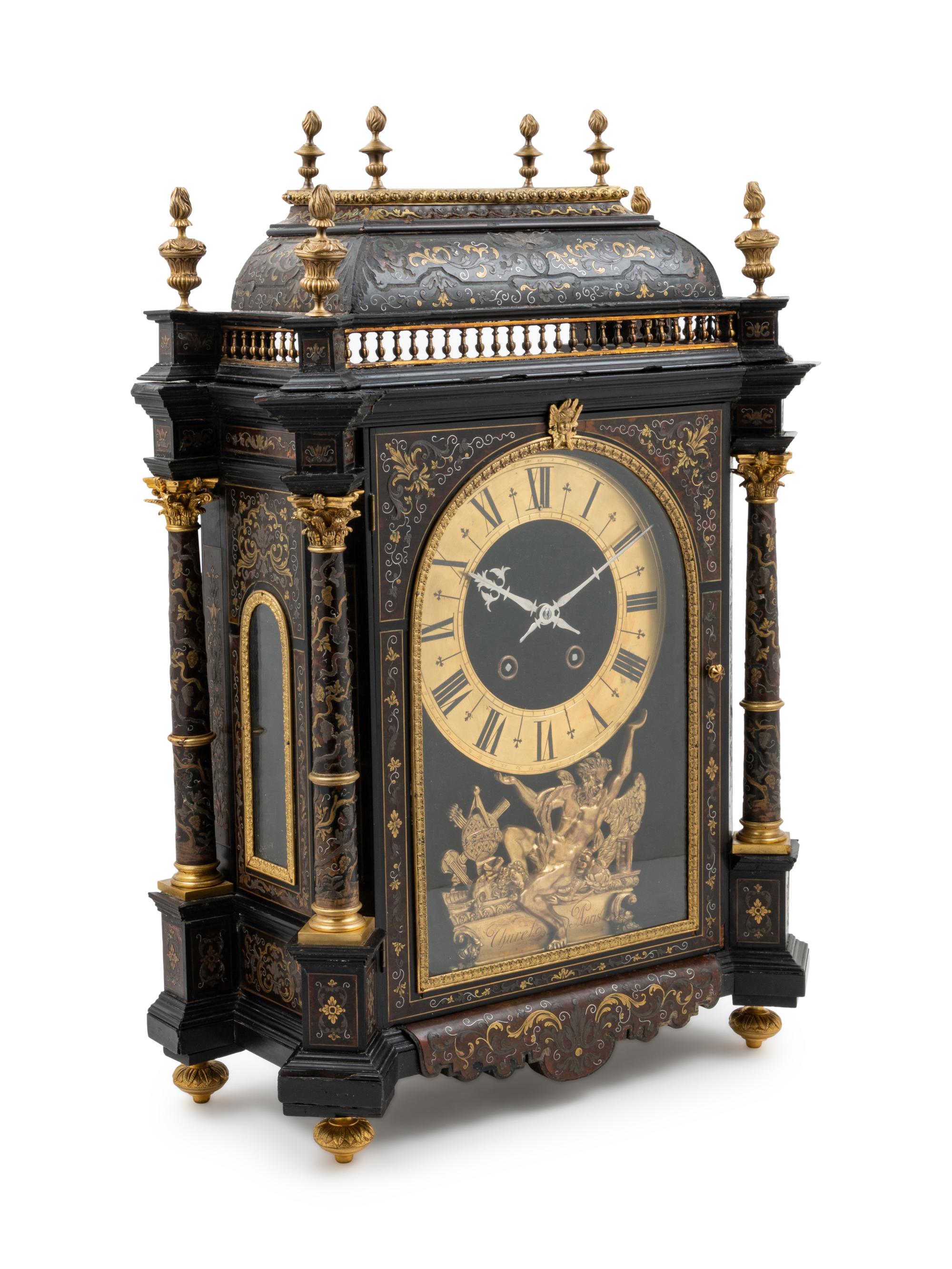 A Napoleon III Pewter and Brass Inlaid Bracket Clock