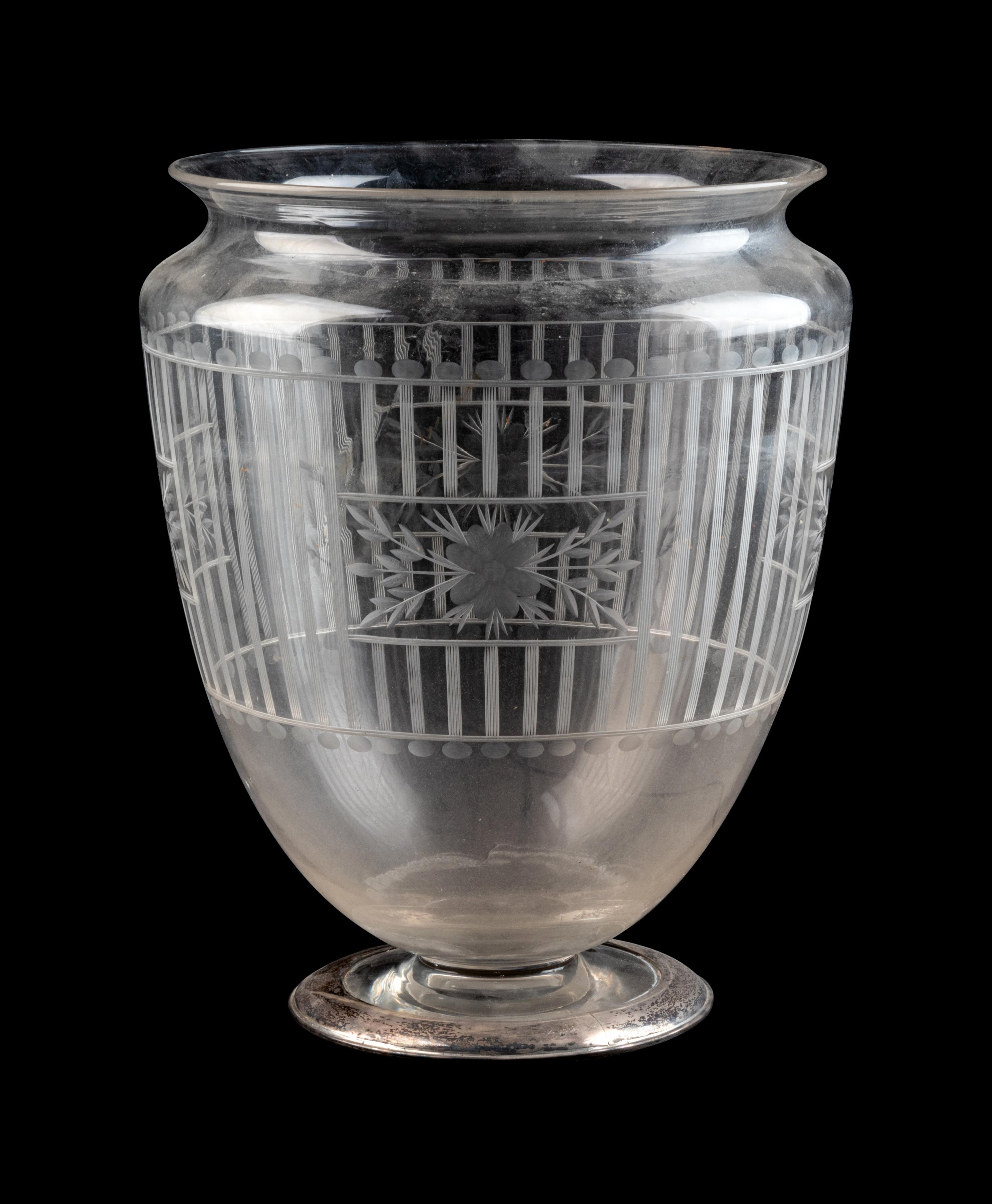 A Continental Etched Glass Pedestal Vase