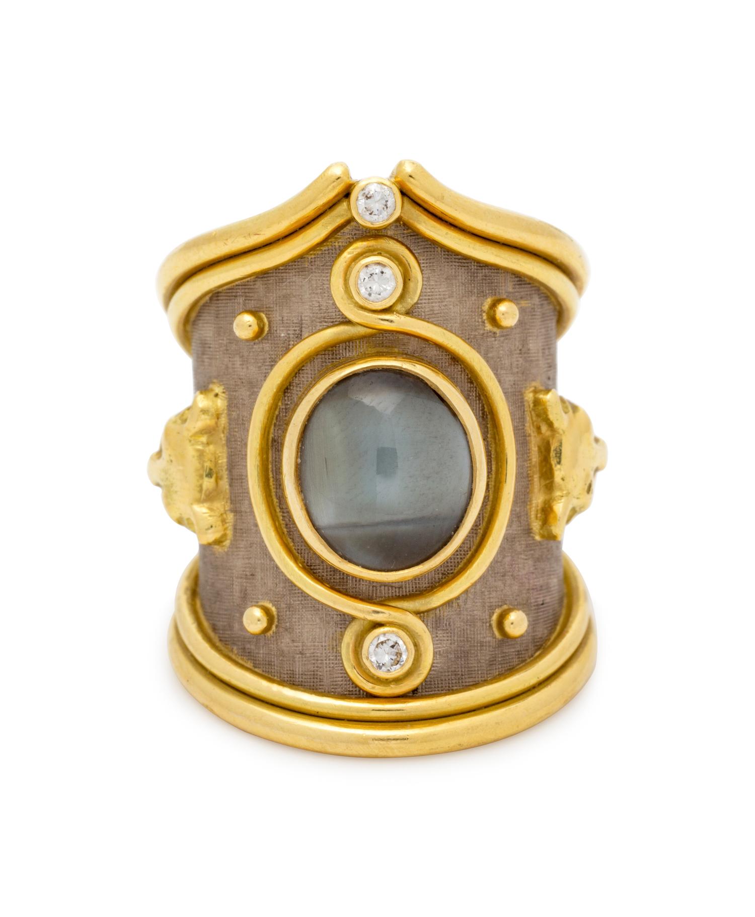 An 18 Karat Bi-Color Cat's Eye Chrysoberyl and Diamond Ring, Elizabeth Gage,