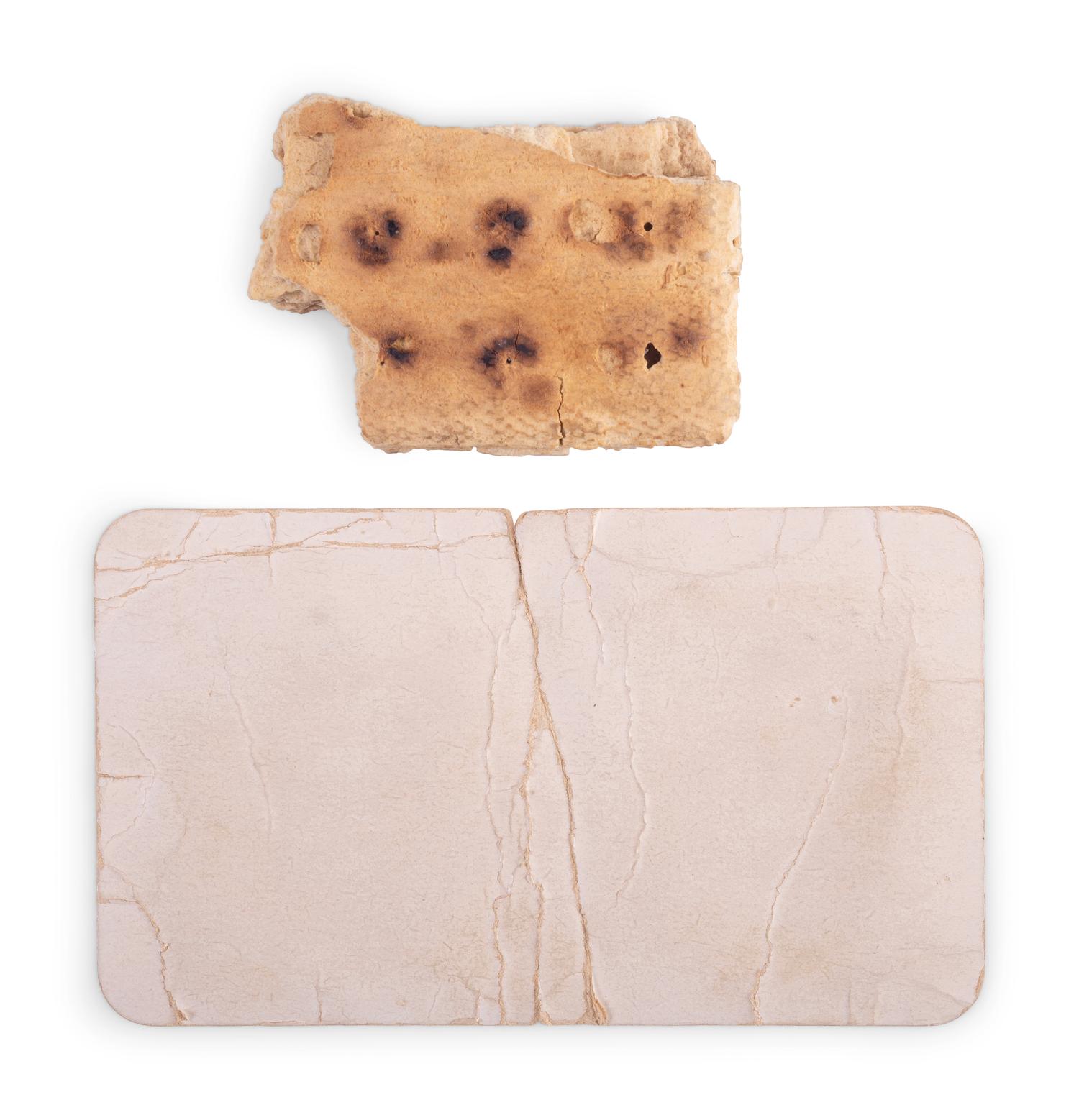 Civil War hardtack with period tag identifying it as a piece brought home by a soldier and shared with other "old soldiers."