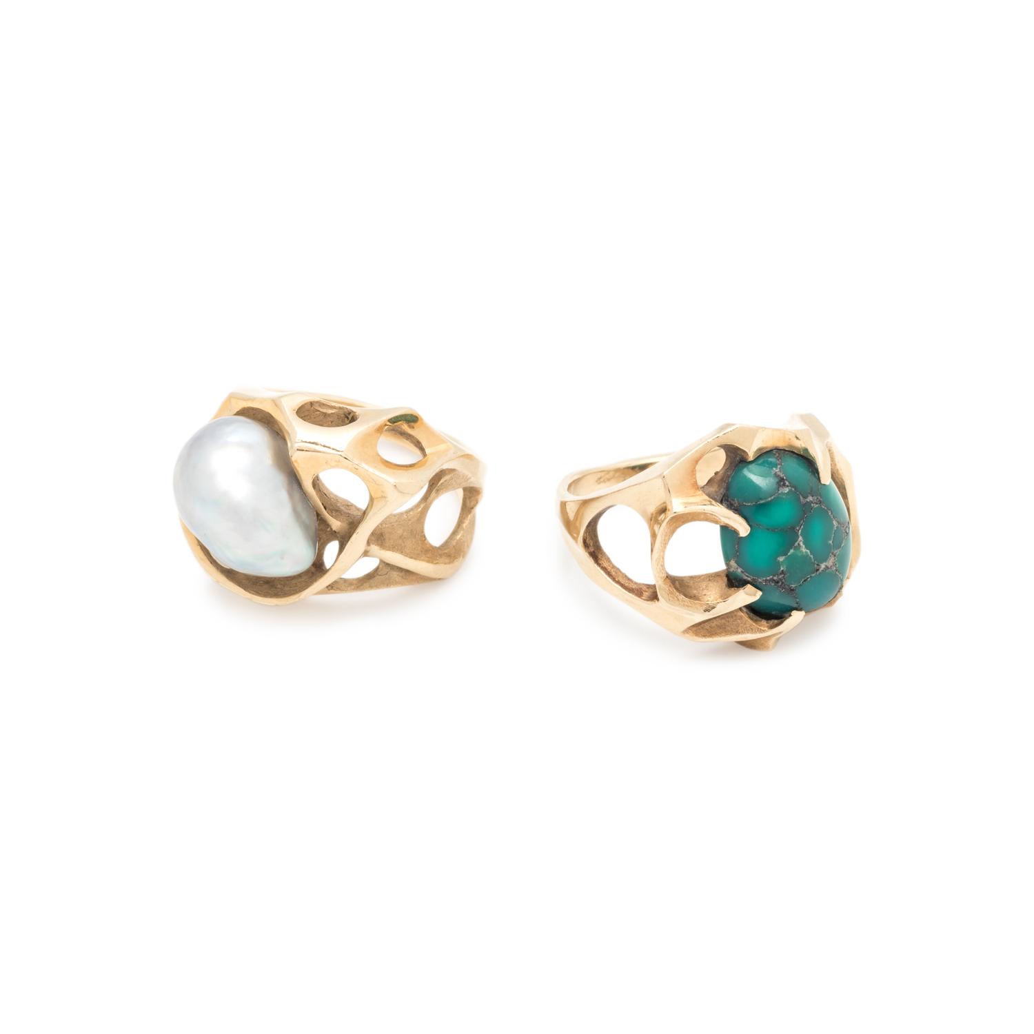 COLLECTION OF MODERNIST YELLOW GOLD AND GEMSTONE RINGS