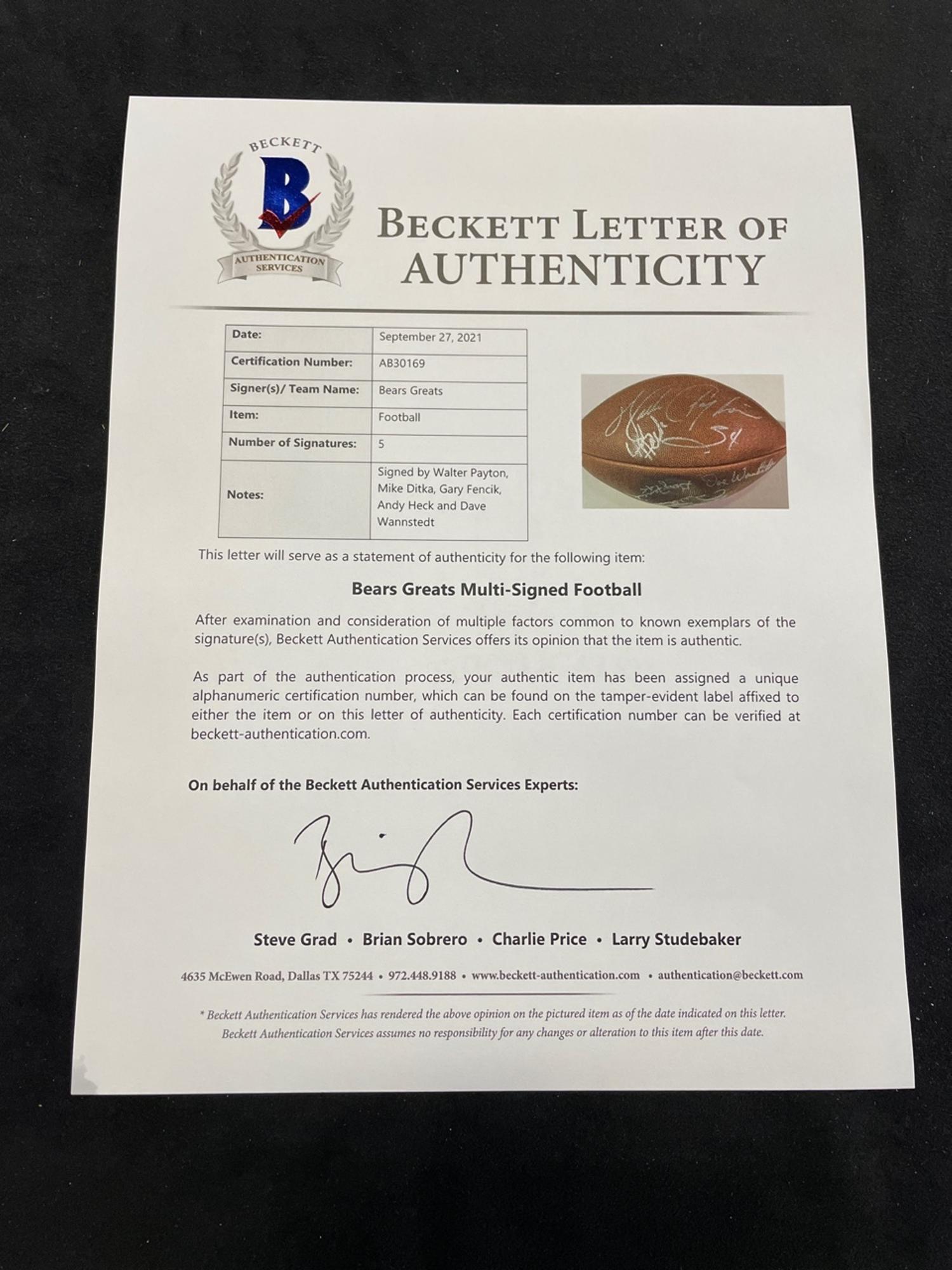 A Group of Chicago Bears Hall of Fame Signed Autograph Footballs Including Walter Payton (BAS Beckett Authentication Services Certified),