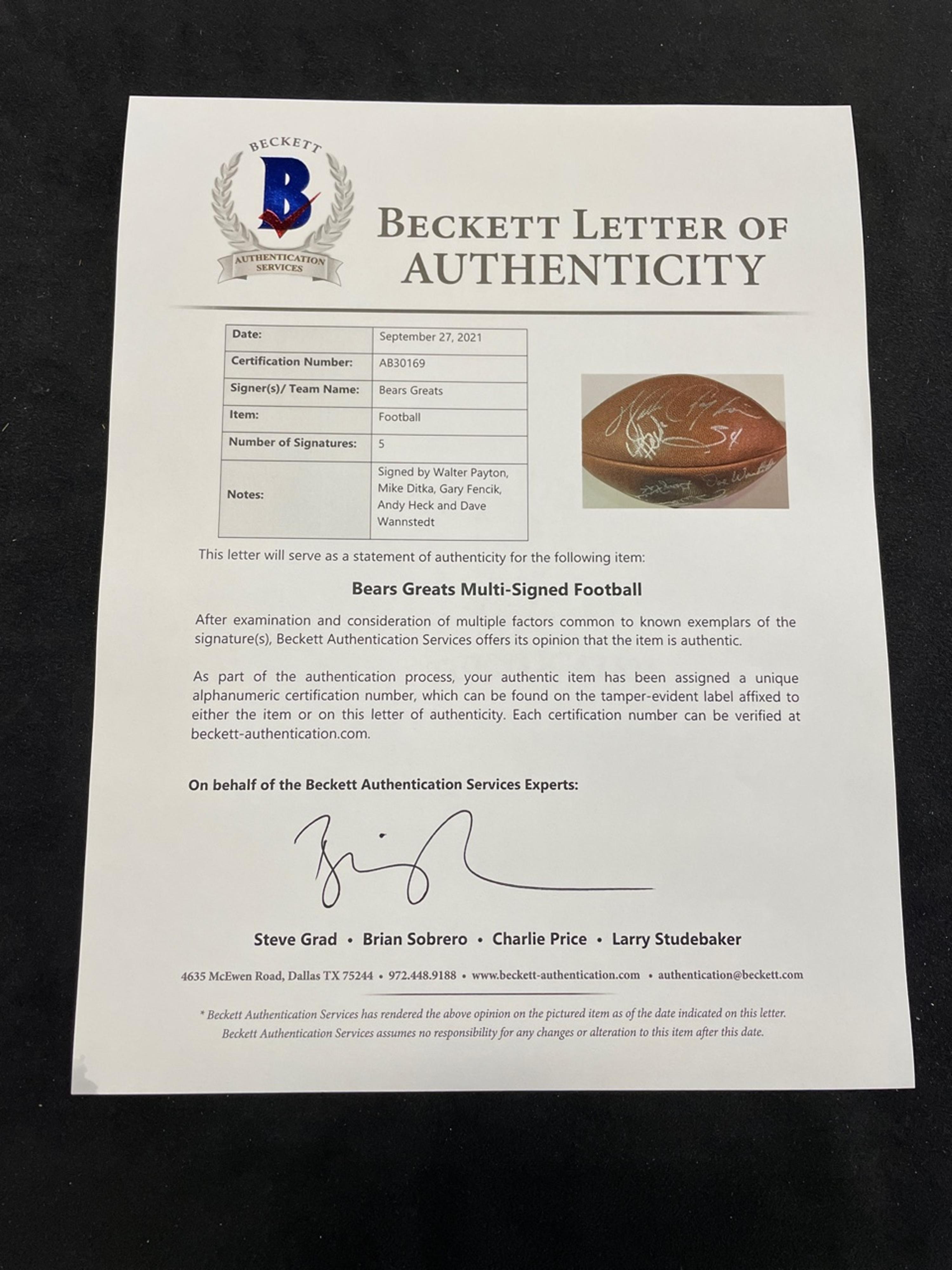 A Group of Chicago Bears Hall of Fame Signed Autograph Footballs Including Walter Payton (BAS Beckett Authentication Services Certified),