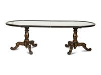 A Maison Jansen Painted and Parcel Gilt Lacquered Double Pedestal Dining Table