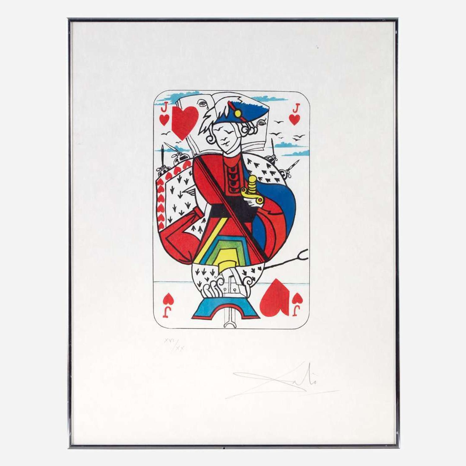 Salvador Dalí (Spanish, 1904-1989) Playing Cards (Ace, King, Queen and Jack of Hearts)