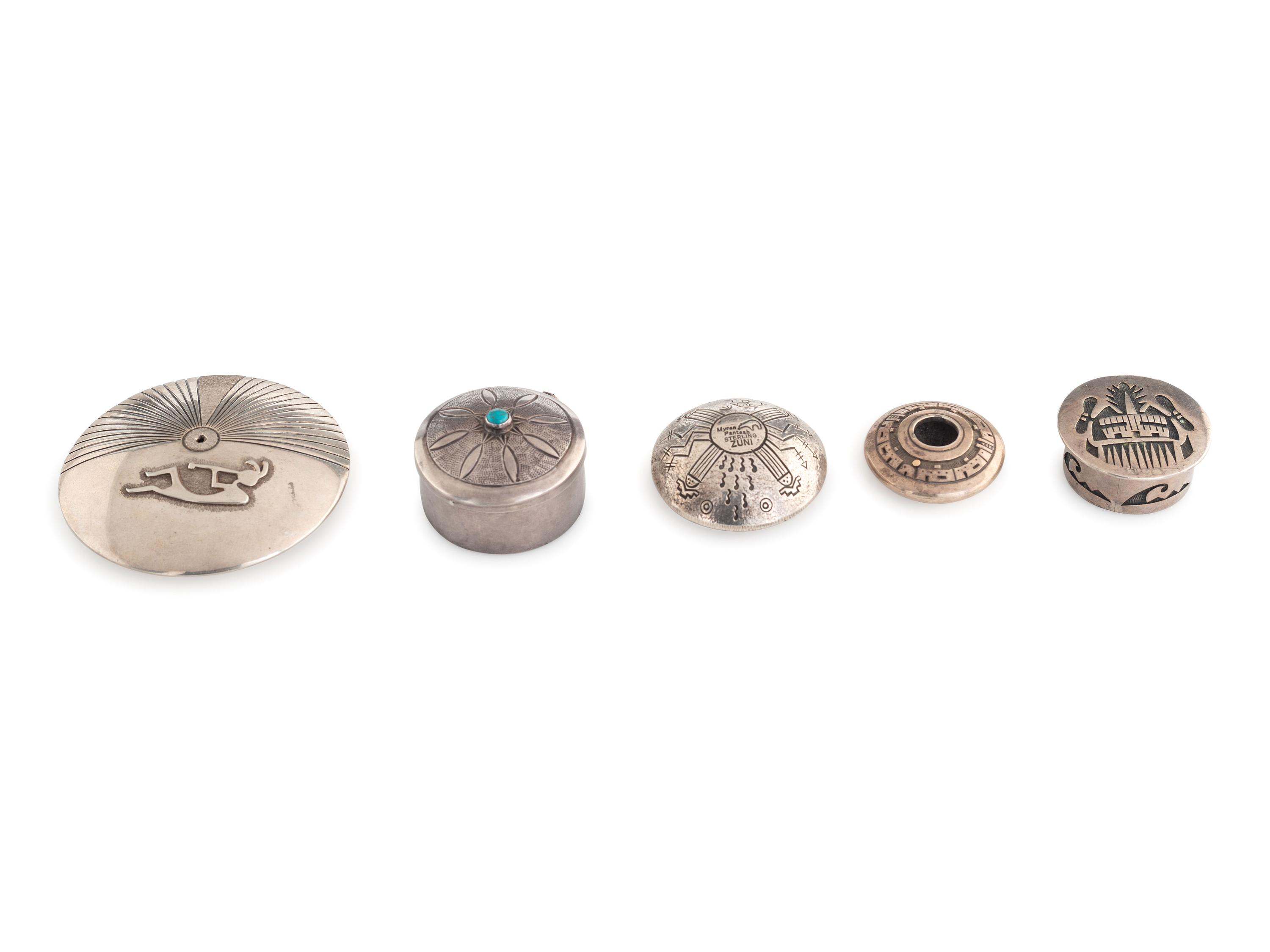 Zuni, Kewa, Navajo, and Hopi Miniature Silver Boxes and Seed Jars