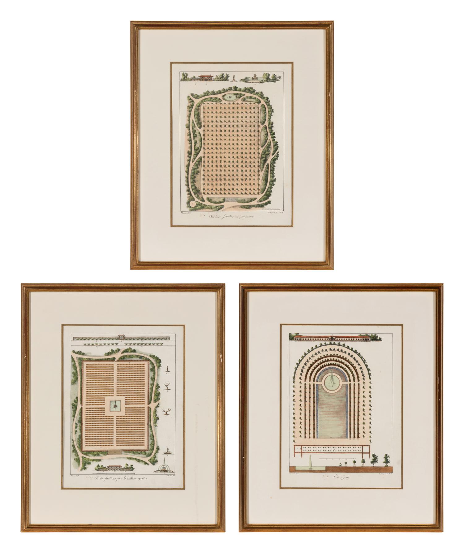 A Set of Three Hand Colored Lithographs of Garden Designs