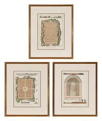 A Set of Three Hand Colored Lithographs of Garden Designs