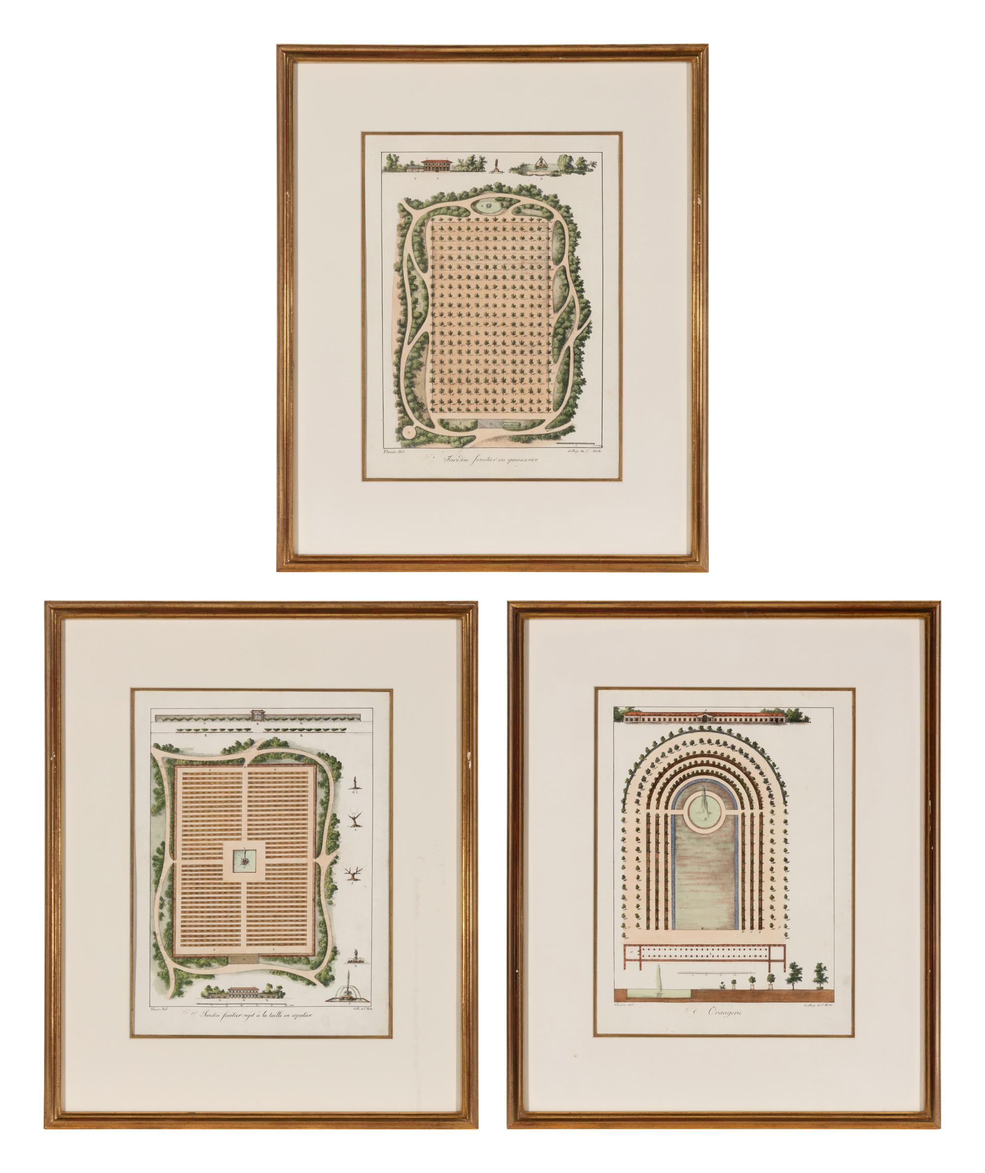 A Set of Three Hand Colored Lithographs of Garden Designs