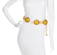 A Gianni Versace Yellow Medallion and Greco Link Belt, 29"- 34" x 1.25"; Medallions: 2.25" x 2.25".