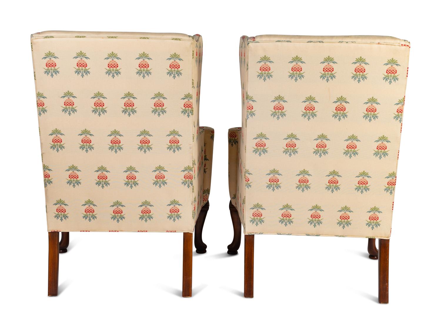 A Pair of George II Style Mahogany Wingback Chairs