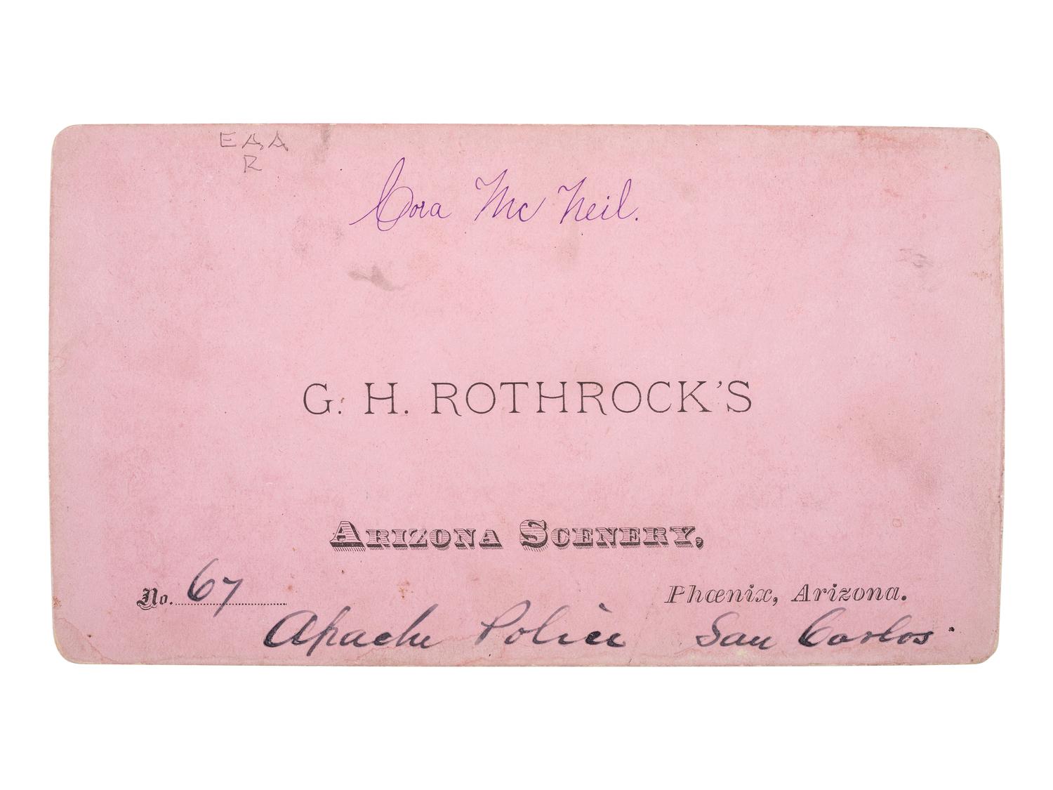 [NATIVE AMERICANS]. ROTHROCK, G.H. (1843-1924), photographer. Apache Police, San Carlos . Phoenix, AZ.