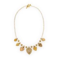 Cultured Pearl and Yellow Gold Heart Charm Necklace