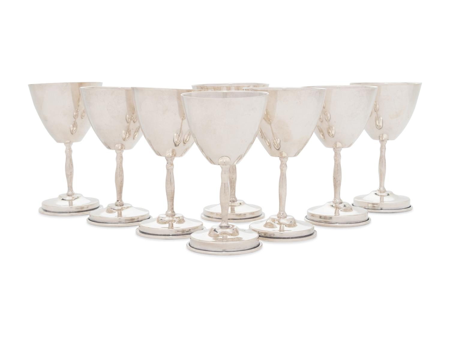 A Set of Eight Mexican Silver Cordial Stems