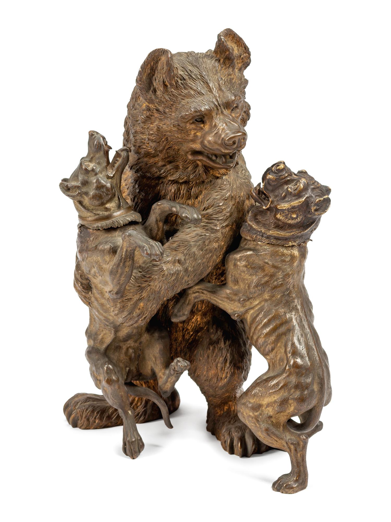 An English Patinated Bronze Humidor Figural Group