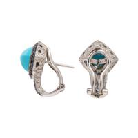 Synthetic Turquoise, Sapphire, and Diamond Earrings