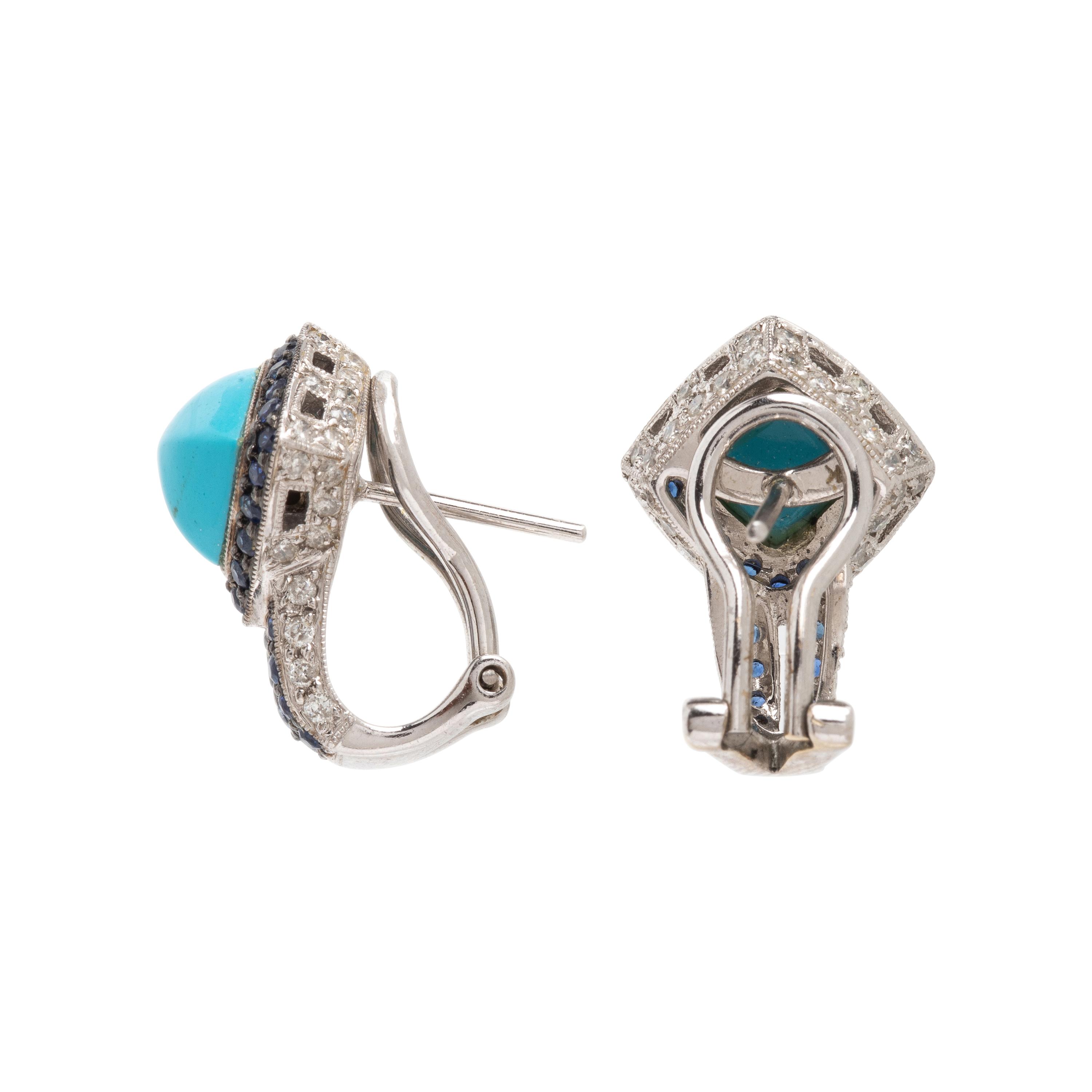 Synthetic Turquoise, Sapphire, and Diamond Earrings