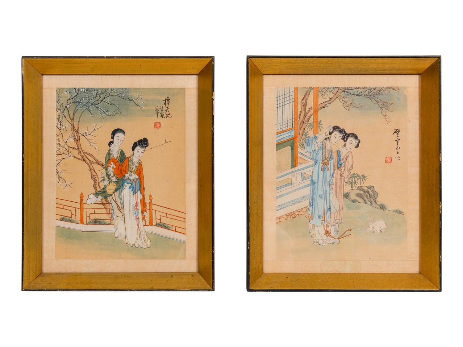 A Pair of Japanese Paintings Depicting Ladies