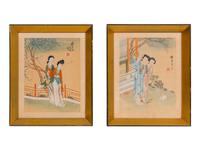 A Pair of Japanese Paintings Depicting Ladies