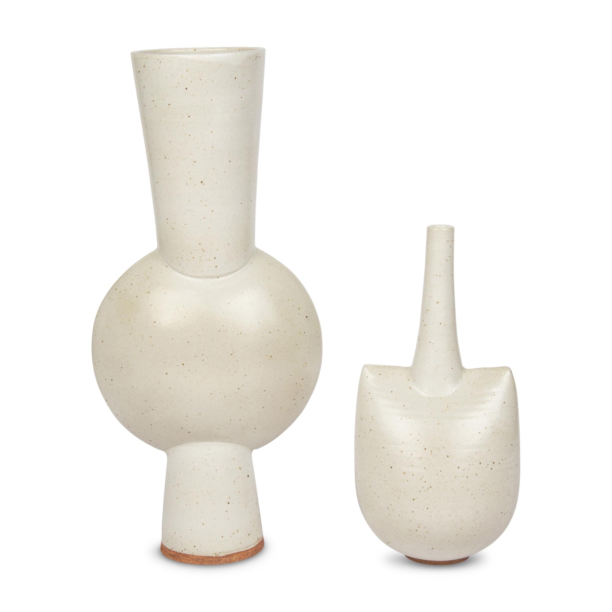 Two Contemporary White Glazed Ceramic Vases