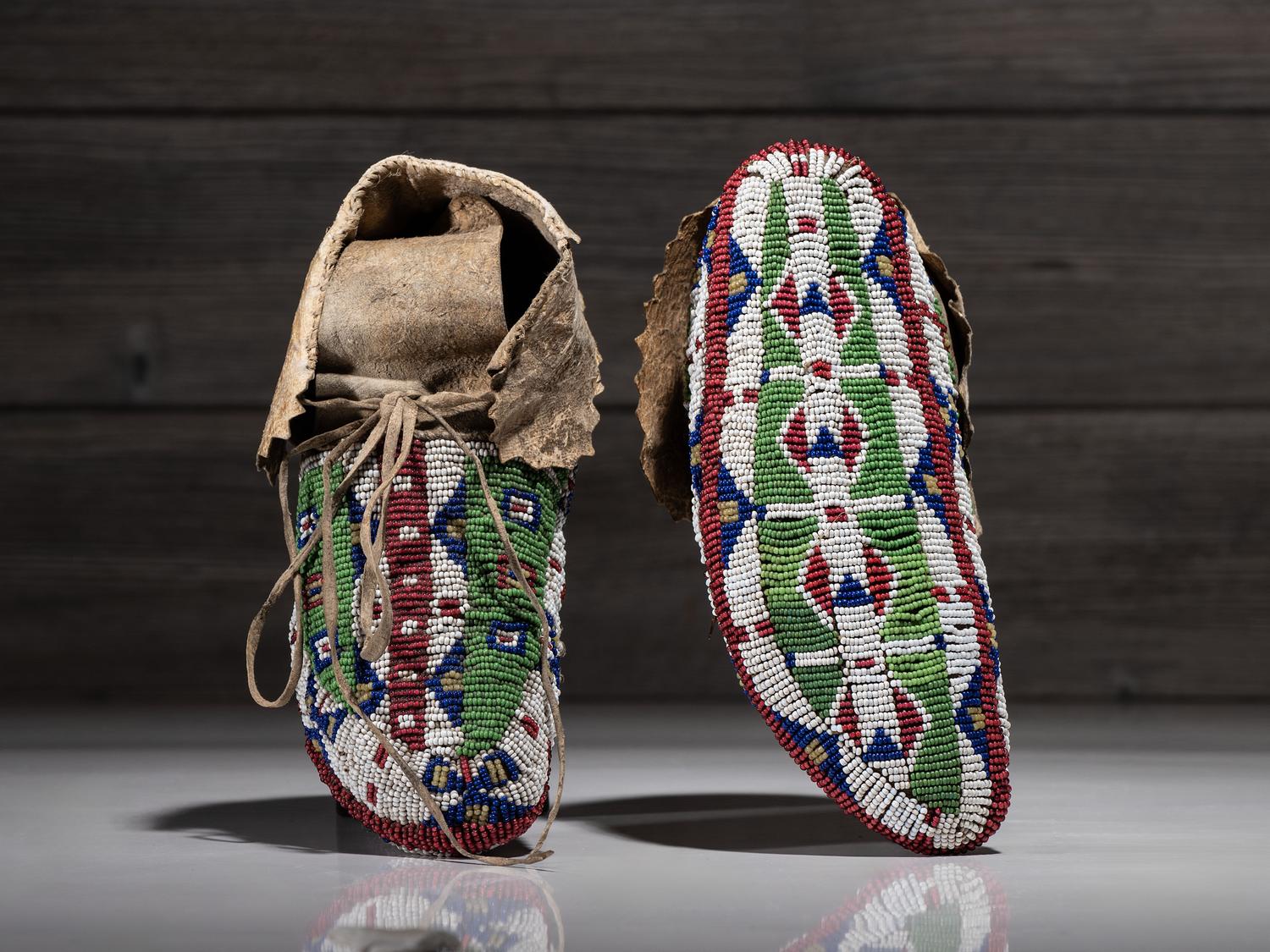 Sioux Fully Beaded Hide Moccasins