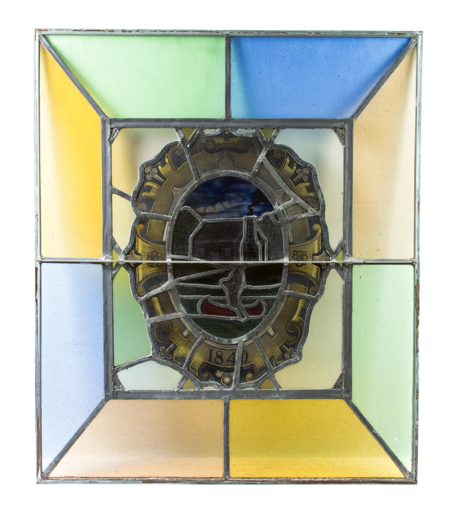 An American Stained Glass Window, Height 36 x width 30 1/2 inches.