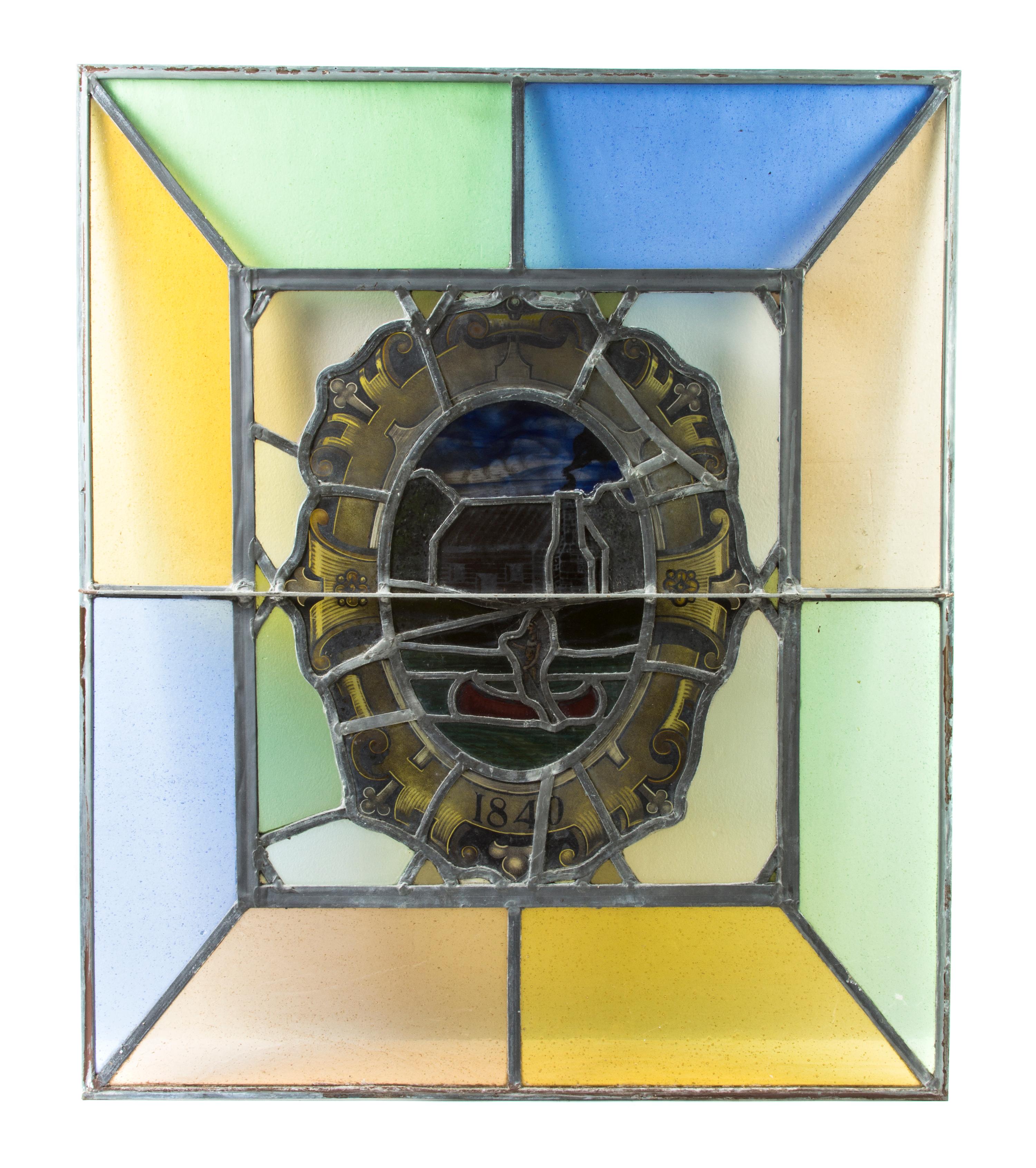 An American Stained Glass Window, Height 36 x width 30 1/2 inches.