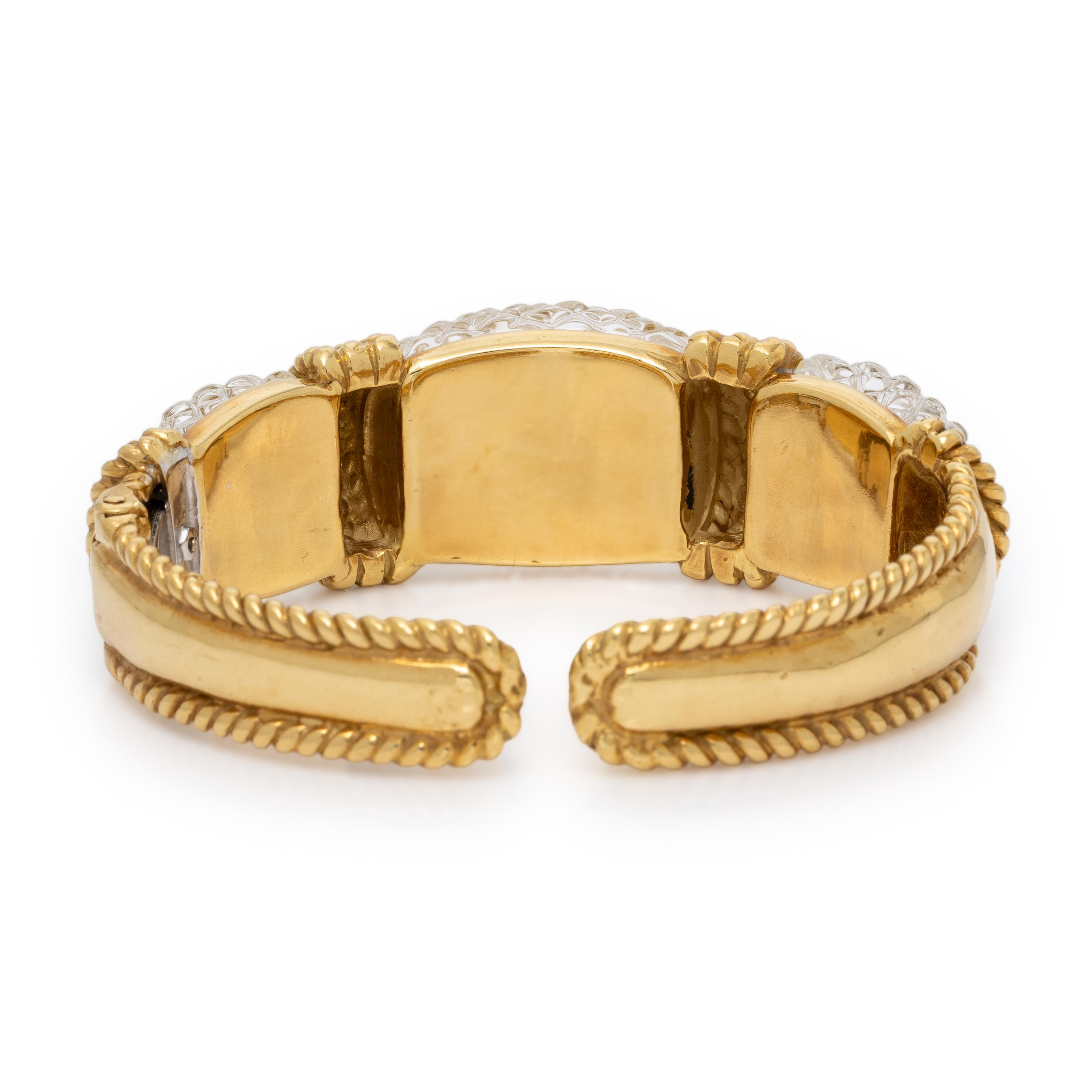 Sabbadini, Carved Rock Crystal Quartz and Yellow Gold Cuff Bracelet