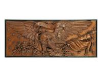 A Patriotic Eagle, Arrow, Olive Branch and Star Carved Wood Panel