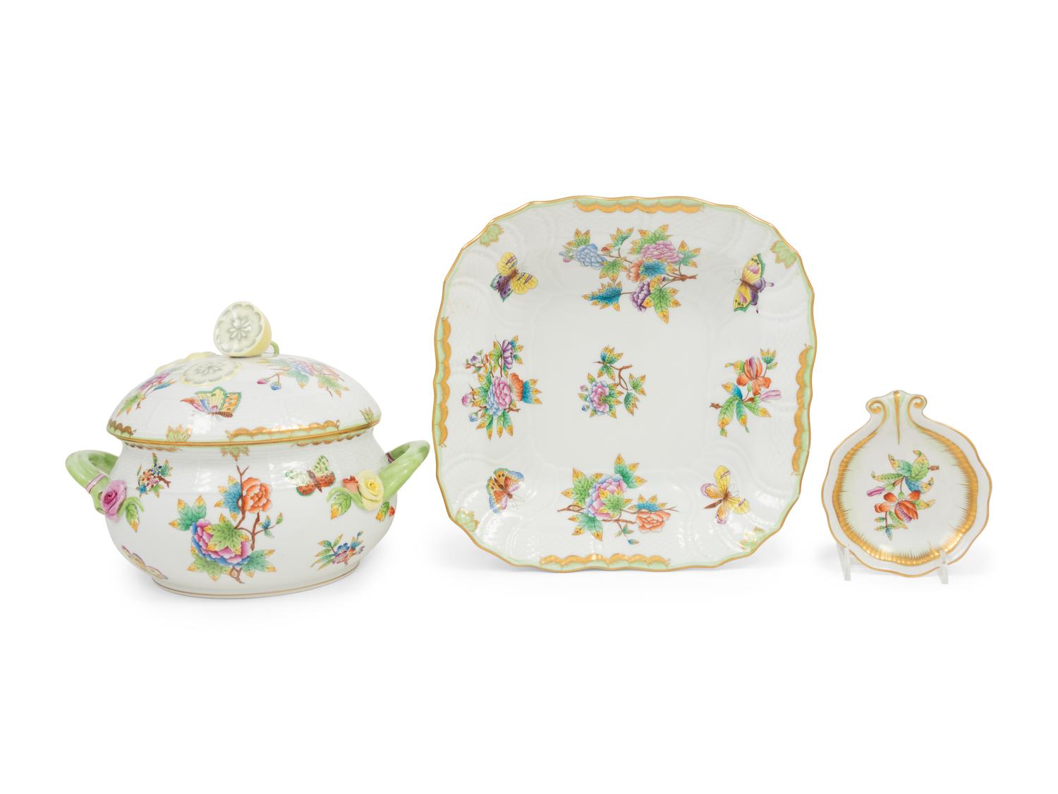 Three Herend Queen Victoria Porcelain Articles