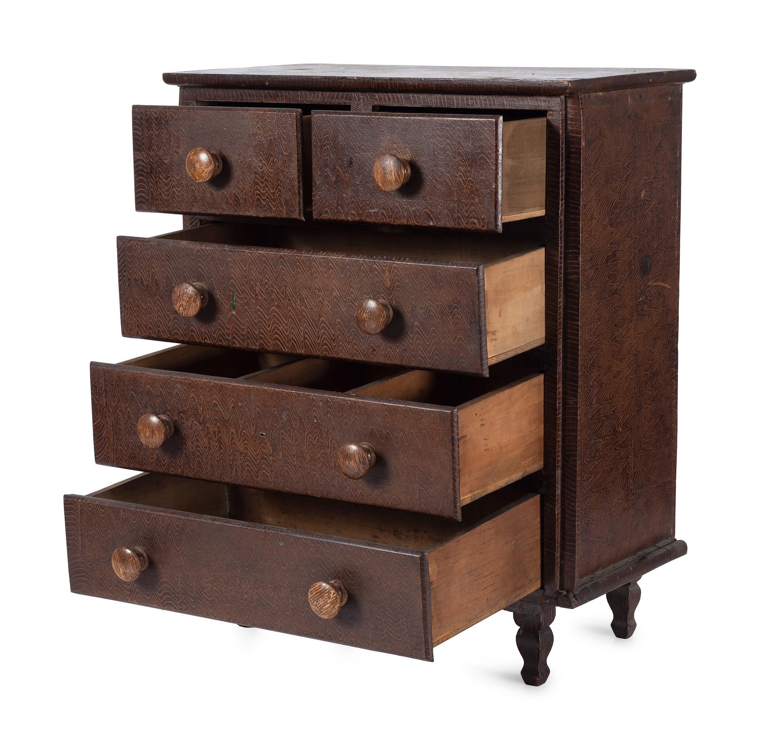 A Federal Five-Drawer Miniature Grain-Painted Chest of Drawers