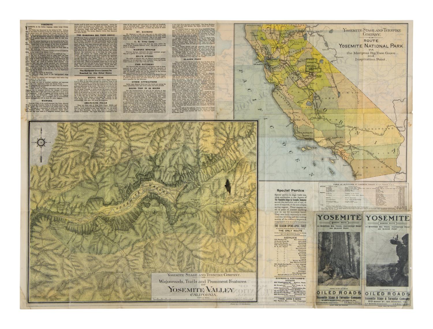 Henkenius, Julius Charles (1843-1909). Y osemite: Wawona route. Via Mariposa Big Trees, Inspiration Point and Glacier Point . San Francisco: Sunset Press for Yosemite Stage & Turnpike Co., n.d. [ca 1900].