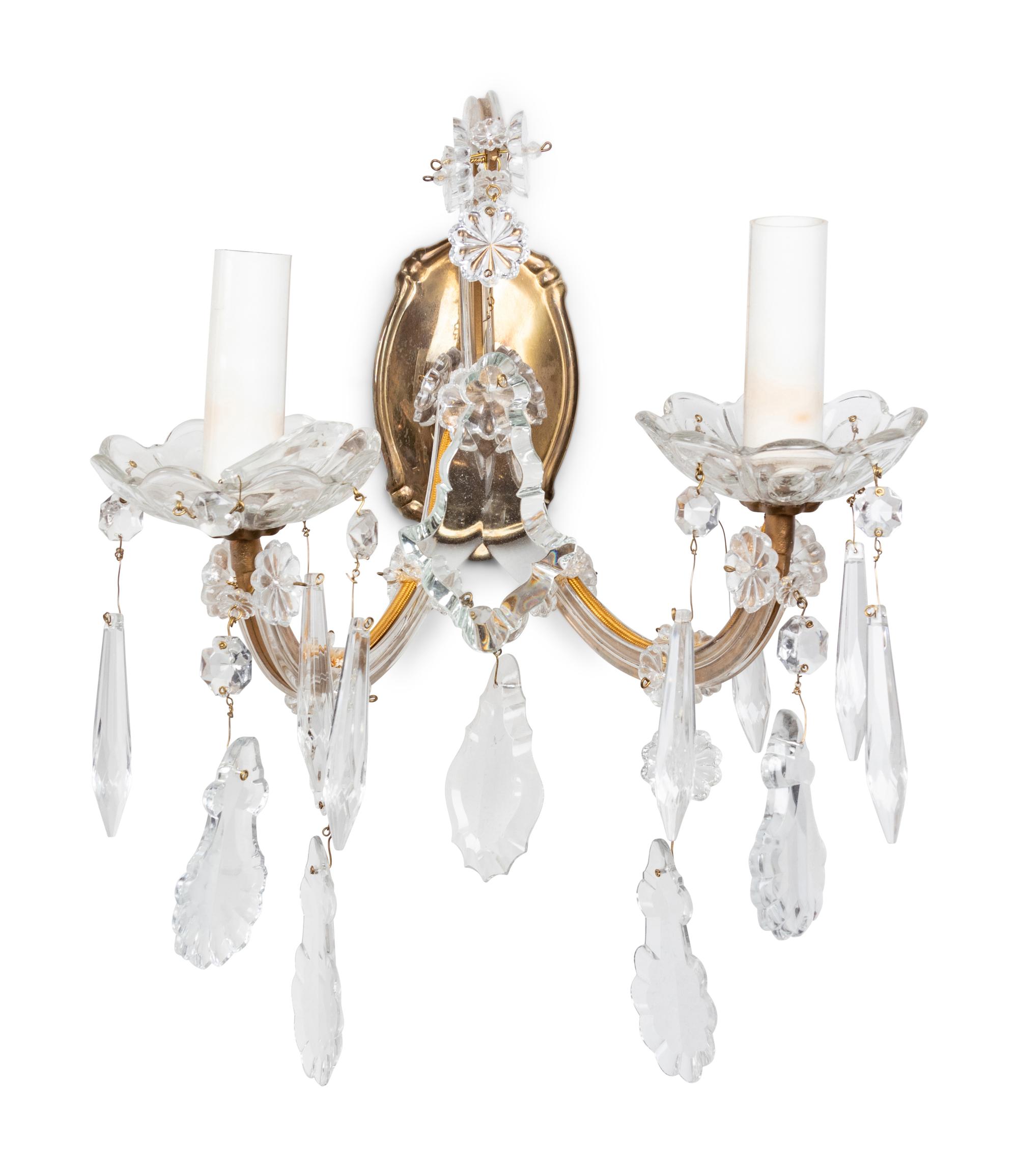 A Set of Four Cased Glass Two-Light Sconces