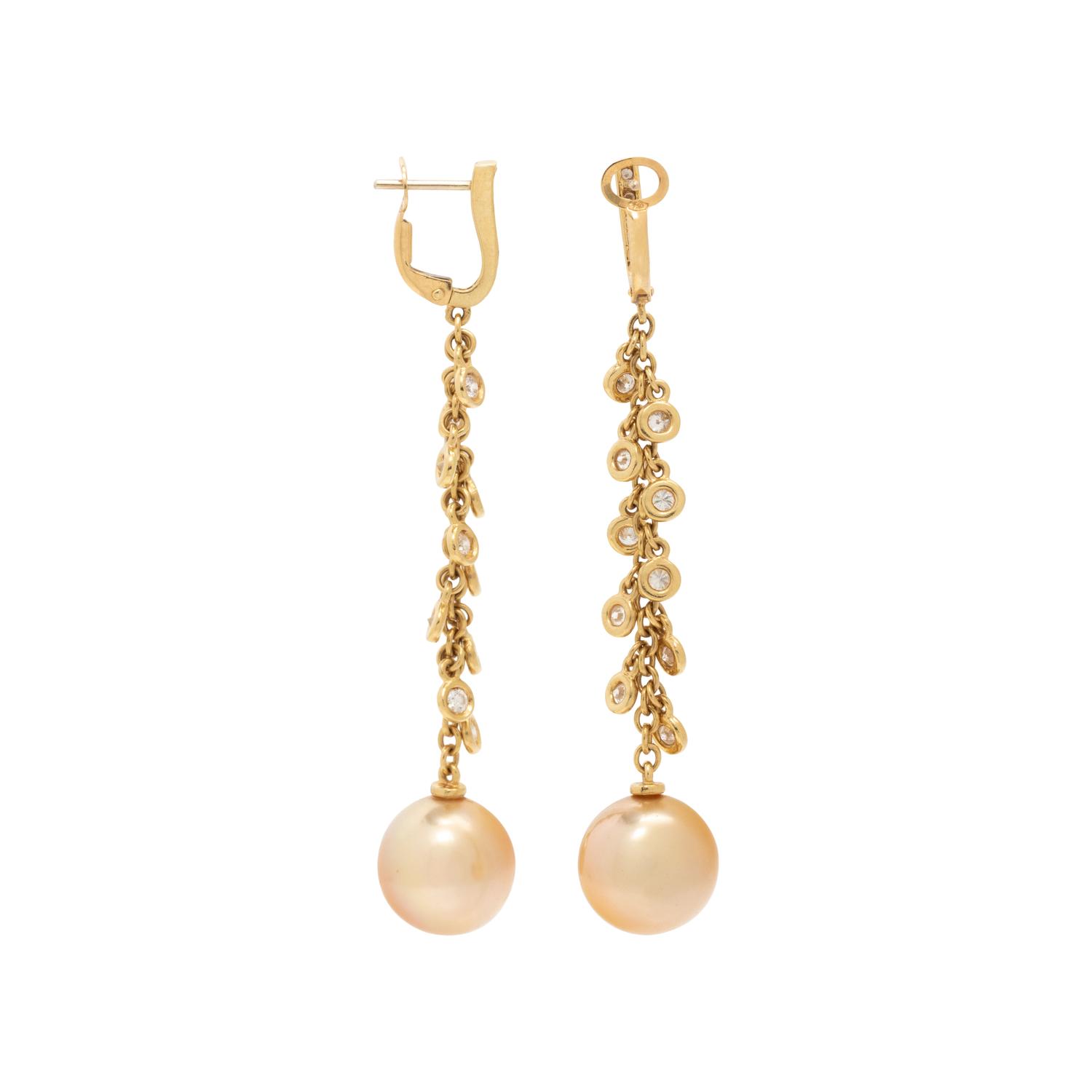 GOLDEN SOUTH SEA CULTURED PEARL AND DIAMOND EARRINGS