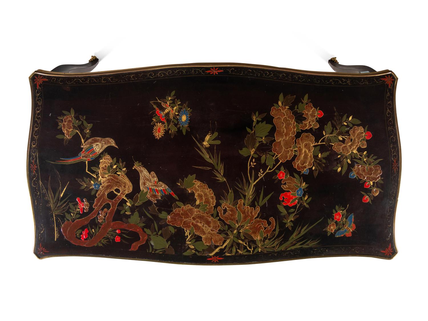 A Louis XV Style Gilt Bronze Mounted and Japanned Black Lacquer Low Table