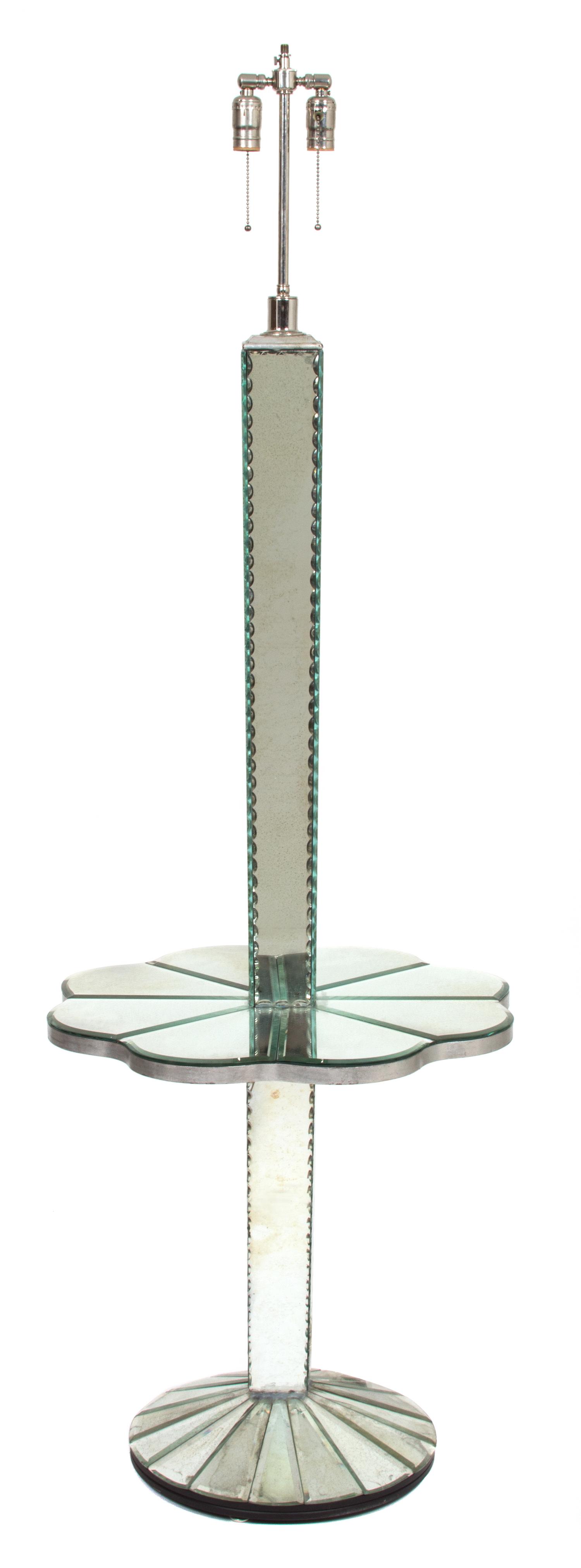 A Venetian Style Mirrored Floor Lamp Height 68 x diameter 22 1/2 inches. — 20TH CENTURY