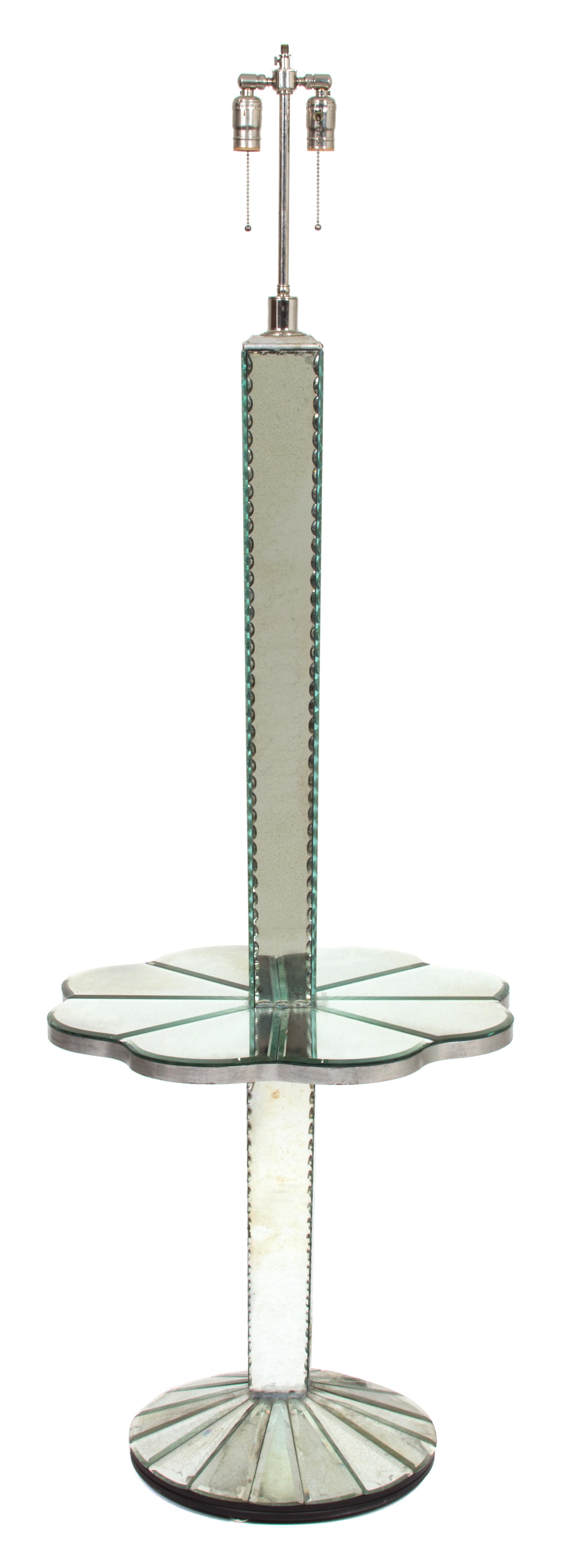 A Venetian Style Mirrored Floor Lamp Height 68 x diameter 22 1/2 inches. — 20TH CENTURY