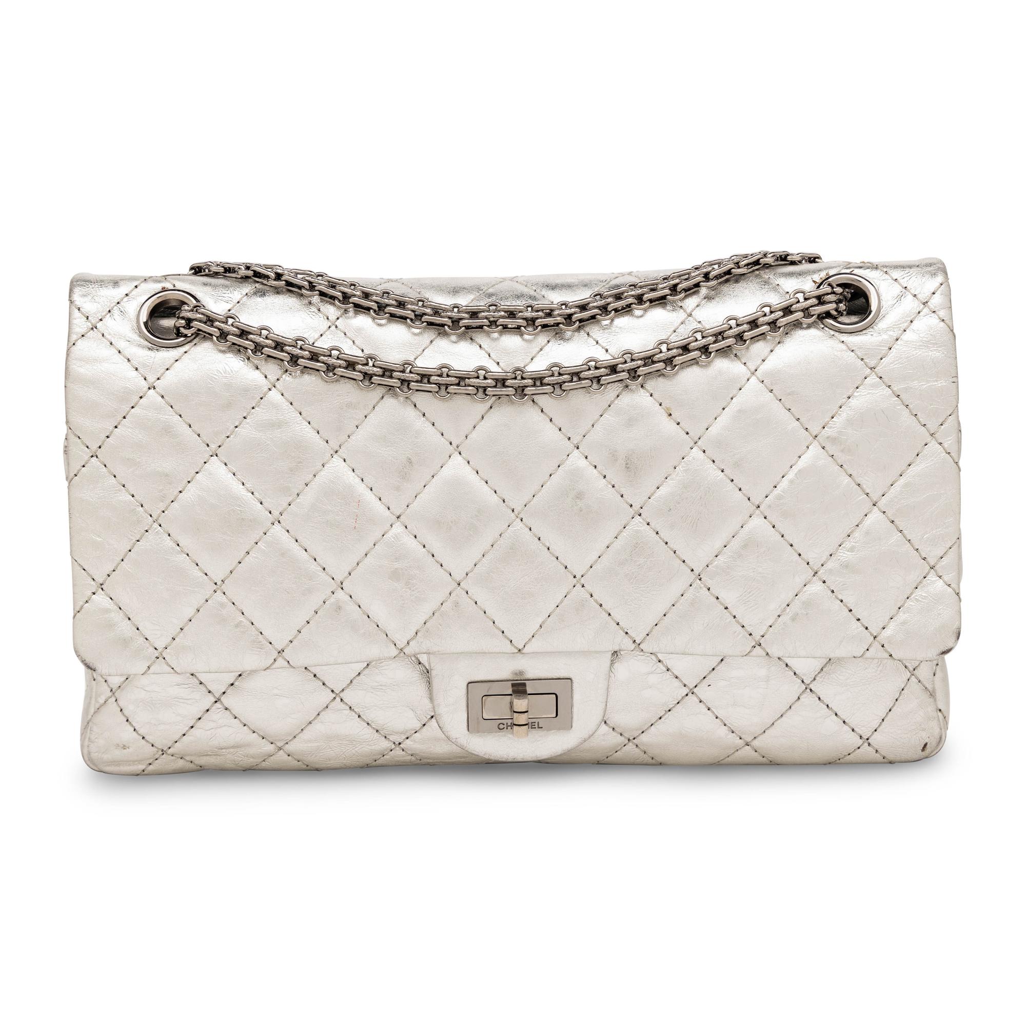 Chanel, Medium 2.55 Reissue Flap Bag in Metallic Silver Leather