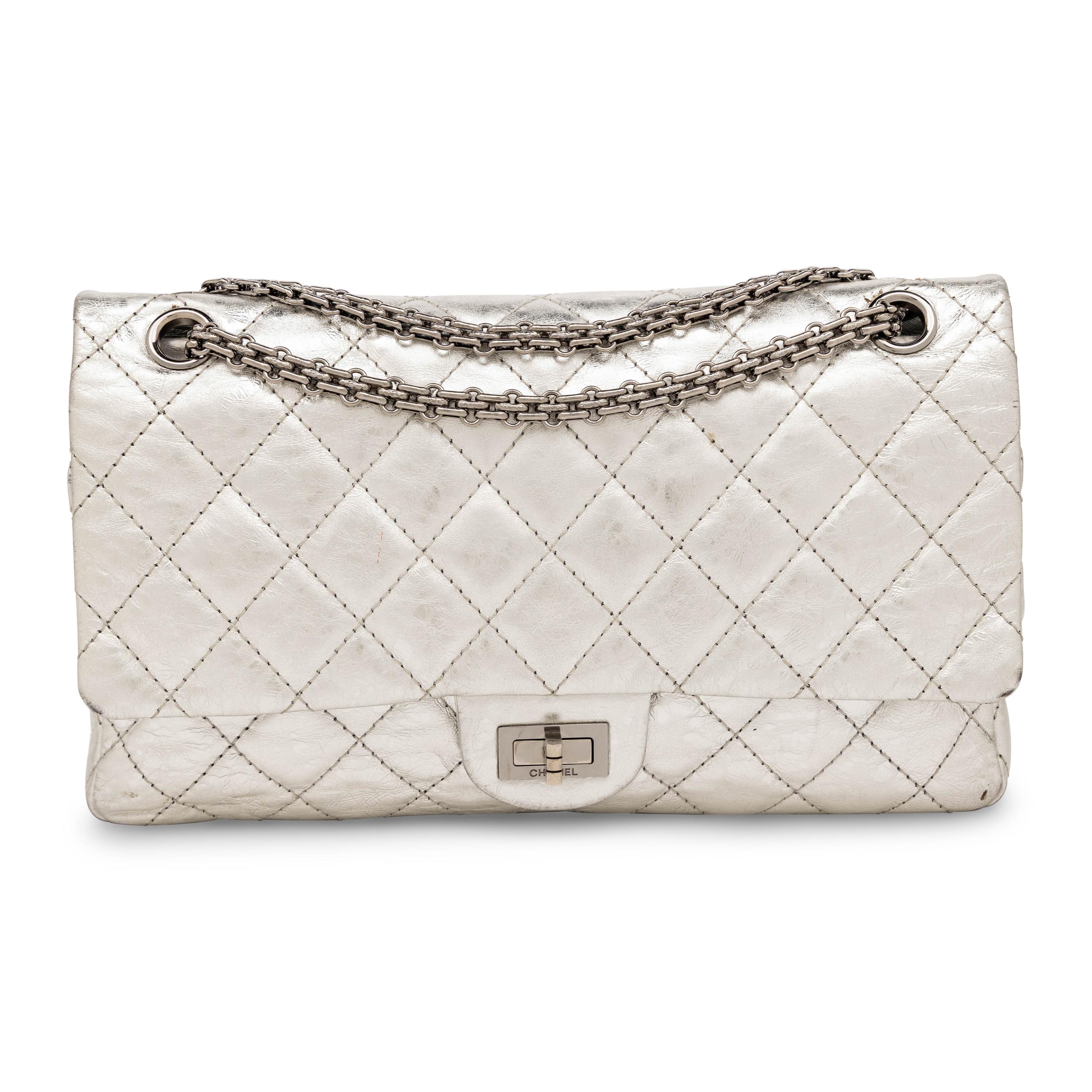 Chanel, Medium 2.55 Reissue Flap Bag in Metallic Silver Leather