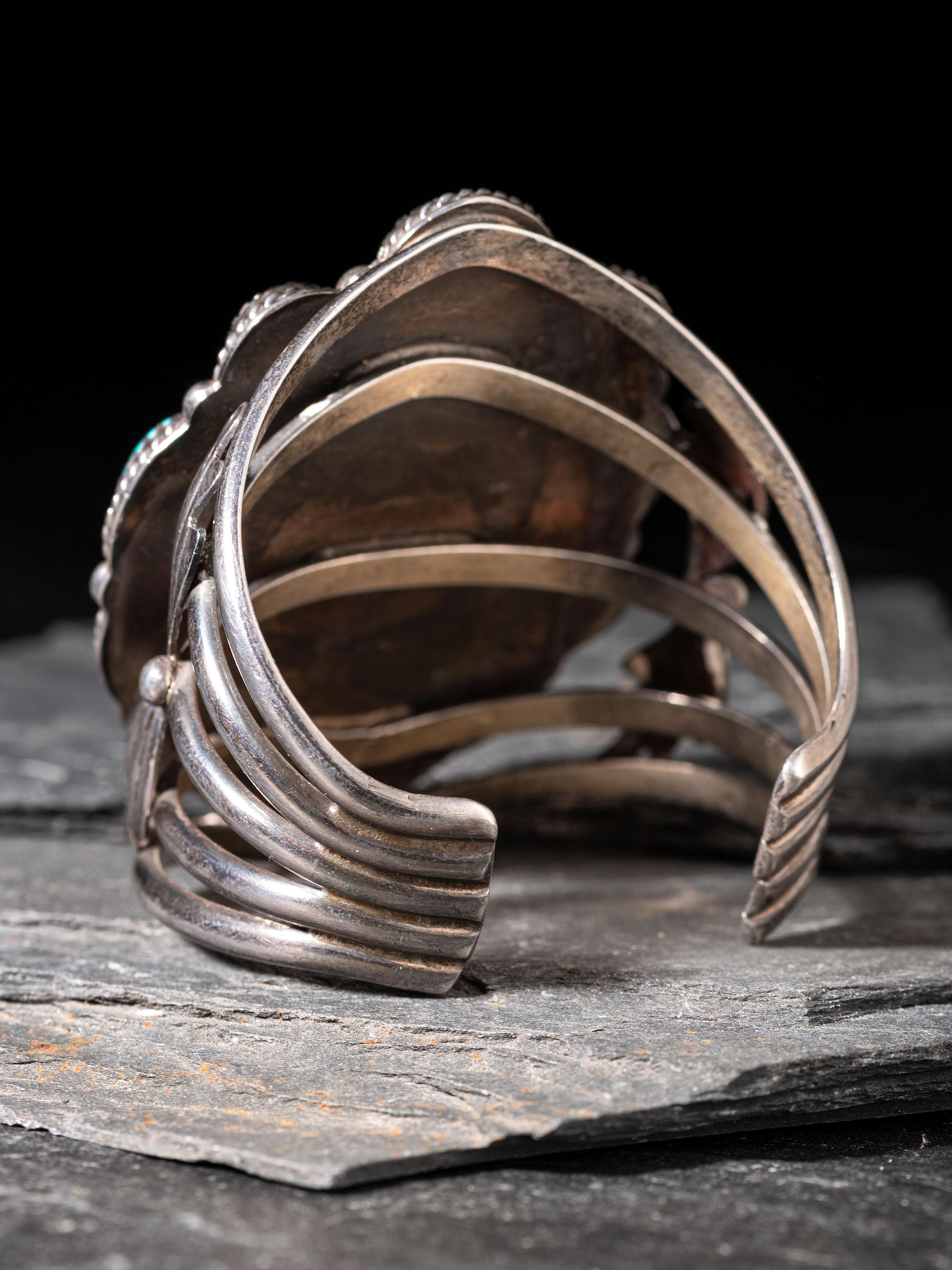 Zuni Silver, Turquoise, Mosaic Inlay Knifewing Cuff Bracelet