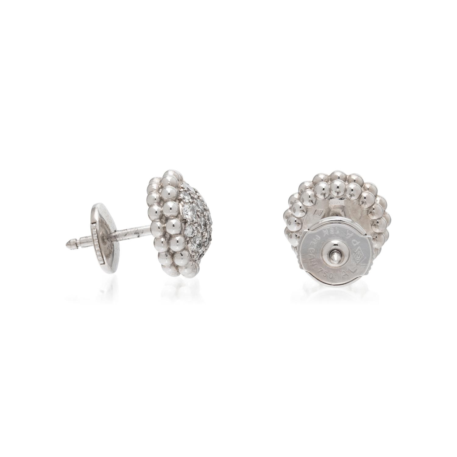 VAN CLEEF & ARPELS, DIAMOND AND WHITE GOLD 'PERLÉE' STUD EARRINGS