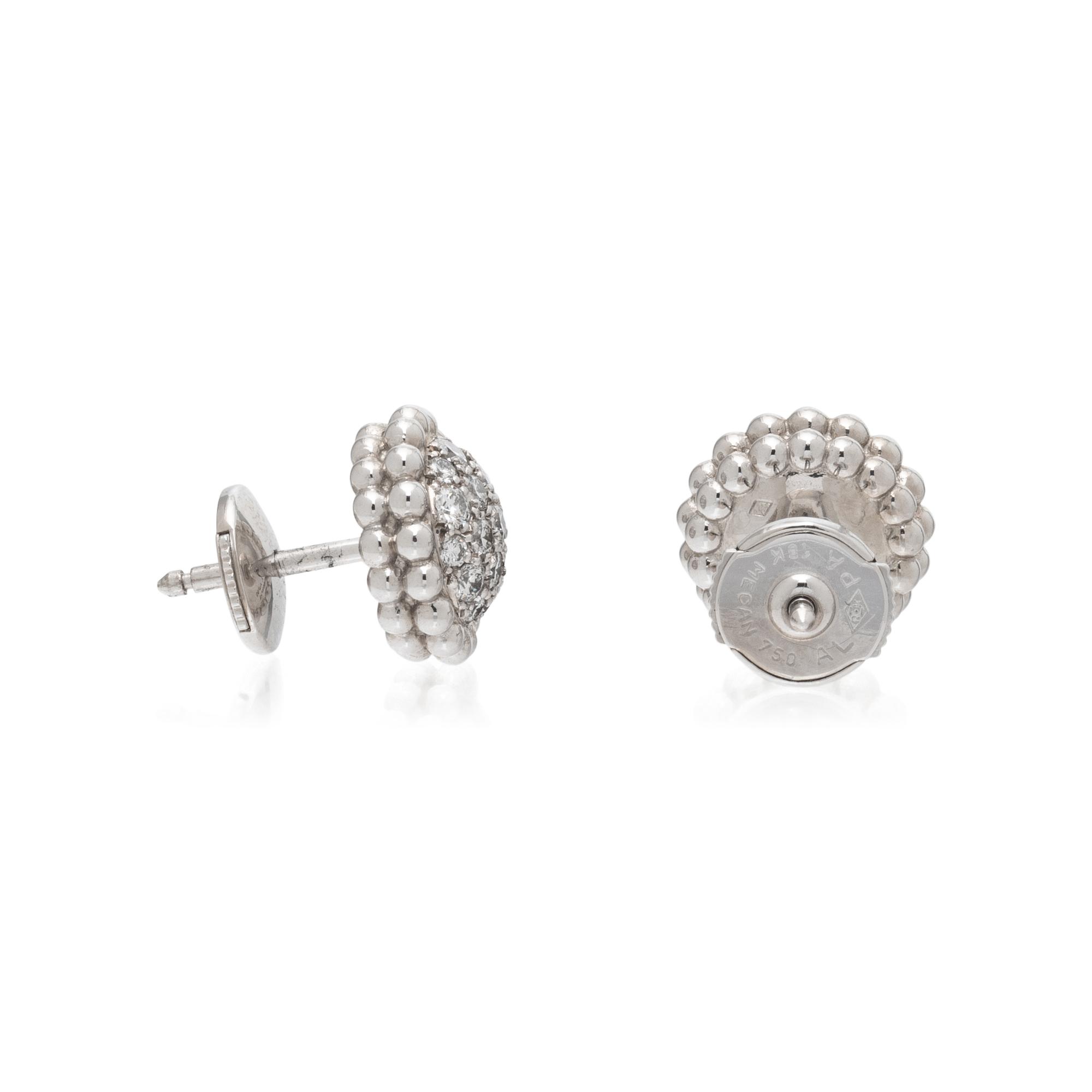 VAN CLEEF & ARPELS, DIAMOND AND WHITE GOLD 'PERLÉE' STUD EARRINGS